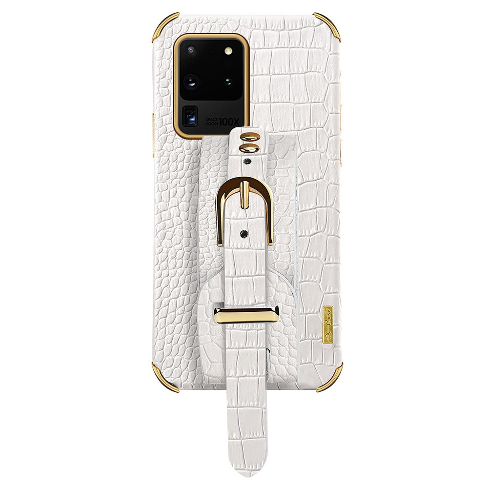 Samsung Galaxy S20 Ultra mobilcover i TPU med krokodilmønster og læderoverflade, 6D galvaniseret stødabsorberende cover med håndledsrem