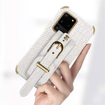 Samsung Galaxy S20 Ultra mobilcover i TPU med krokodilmønster og læderoverflade, 6D galvaniseret stødabsorberende cover med håndledsrem