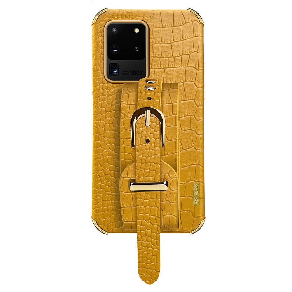Samsung Galaxy S20 Ultra mobilcover i TPU med krokodilmønster og læderoverflade, 6D galvaniseret stødabsorberende cover med håndledsrem