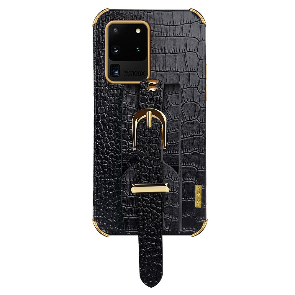 Samsung Galaxy S20 Ultra mobilcover i TPU med krokodilmønster og læderoverflade, 6D galvaniseret stødabsorberende cover med håndledsrem