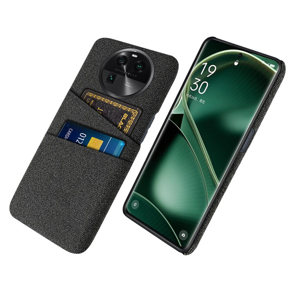 For Oppo Find X6 Protective Phone Case Hard PC + Cloth Cover with 2 Card Slots