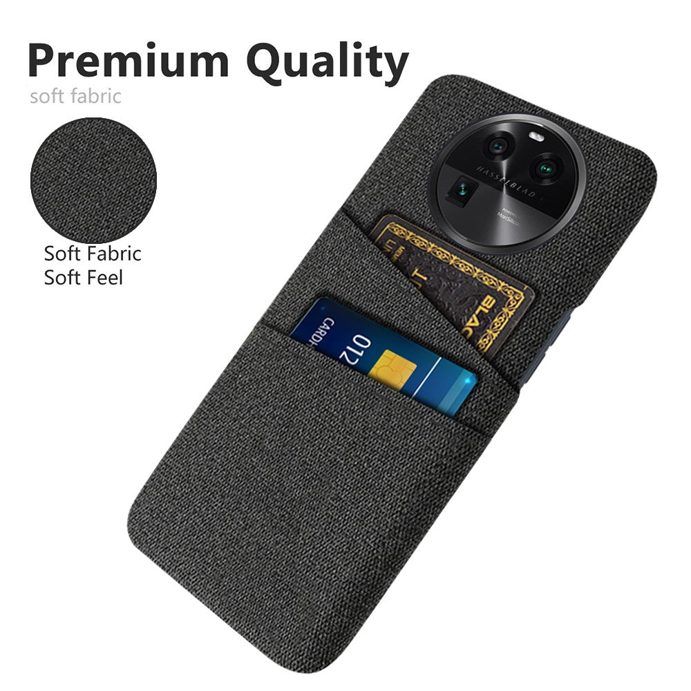 For Oppo Find X6 Protective Phone Case Hard PC + Cloth Cover with 2 Card Slots