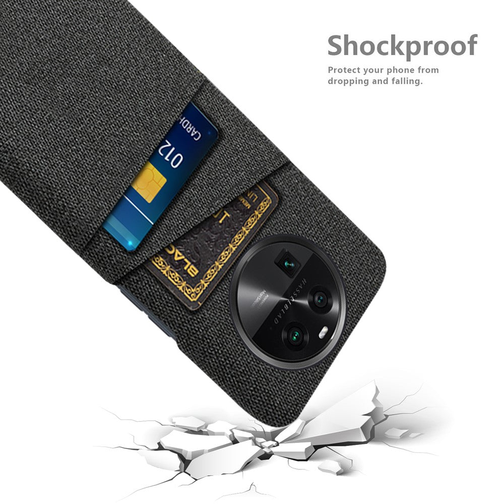 For Oppo Find X6 Protective Phone Case Hard PC + Cloth Cover with 2 Card Slots