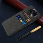 For Oppo Find X6 Protective Phone Case Hard PC + Cloth Cover with 2 Card Slots