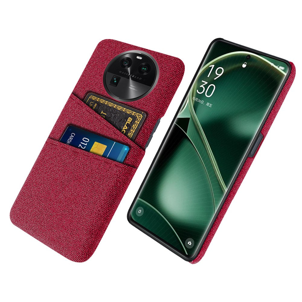 For Oppo Find X6 Protective Phone Case Hard PC + Cloth Cover with 2 Card Slots