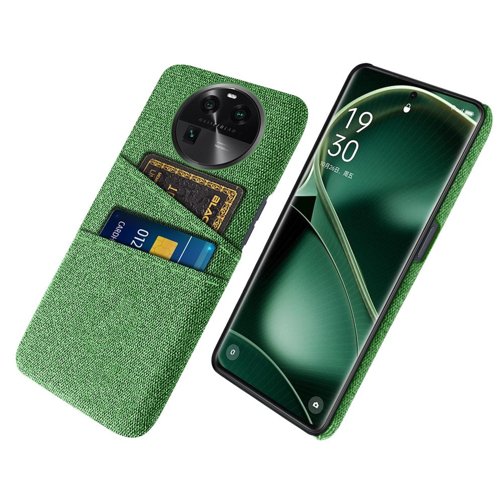 For Oppo Find X6 Protective Phone Case Hard PC + Cloth Cover with 2 Card Slots
