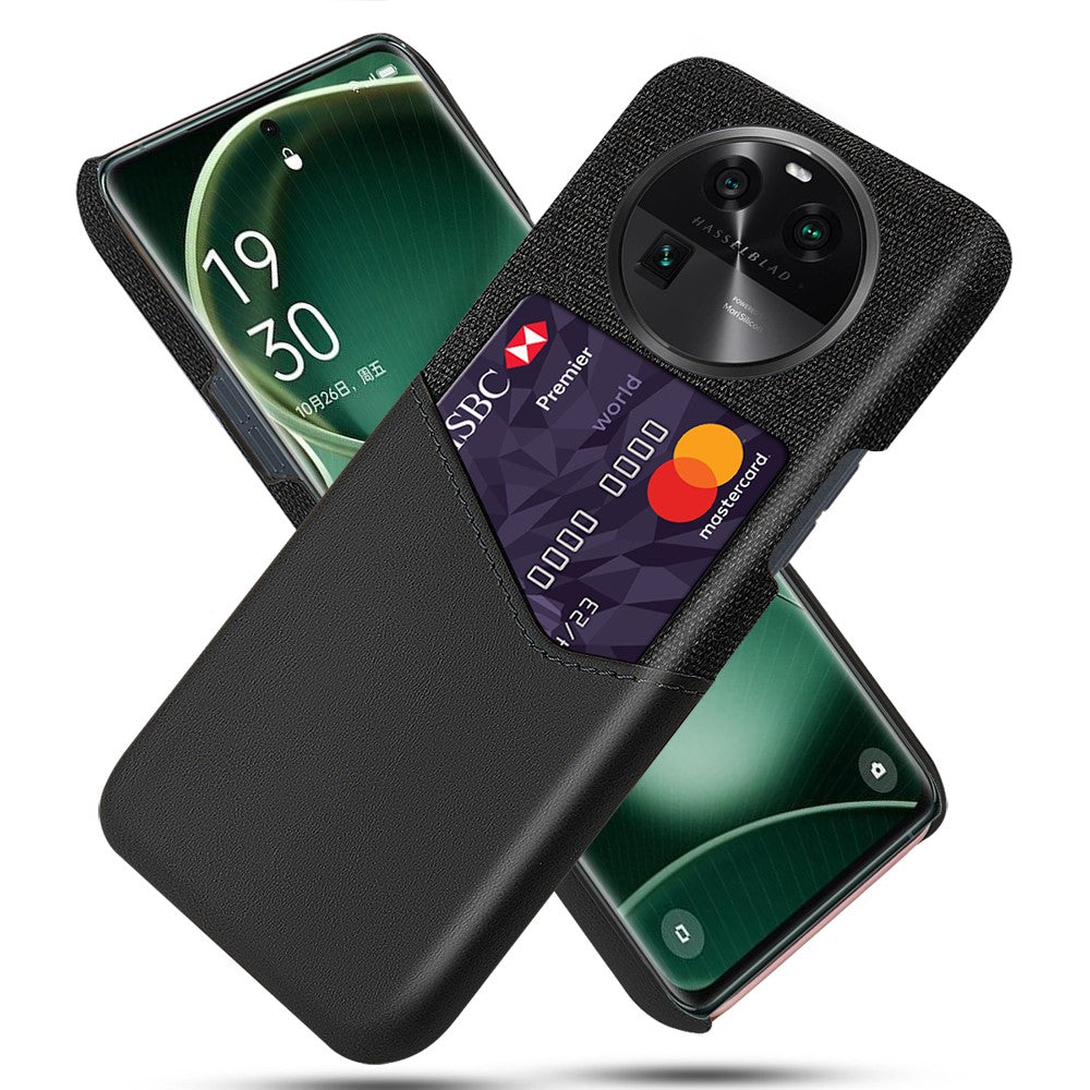 Leather Coated PC Phone Case for Oppo Find X6 , Card Slot Cloth Texture Phone Cover