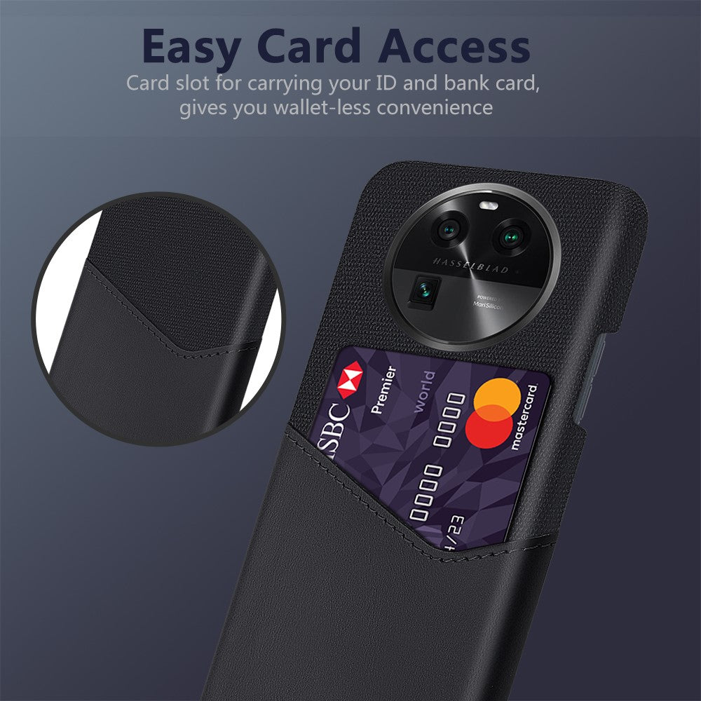 Leather Coated PC Phone Case for Oppo Find X6 , Card Slot Cloth Texture Phone Cover