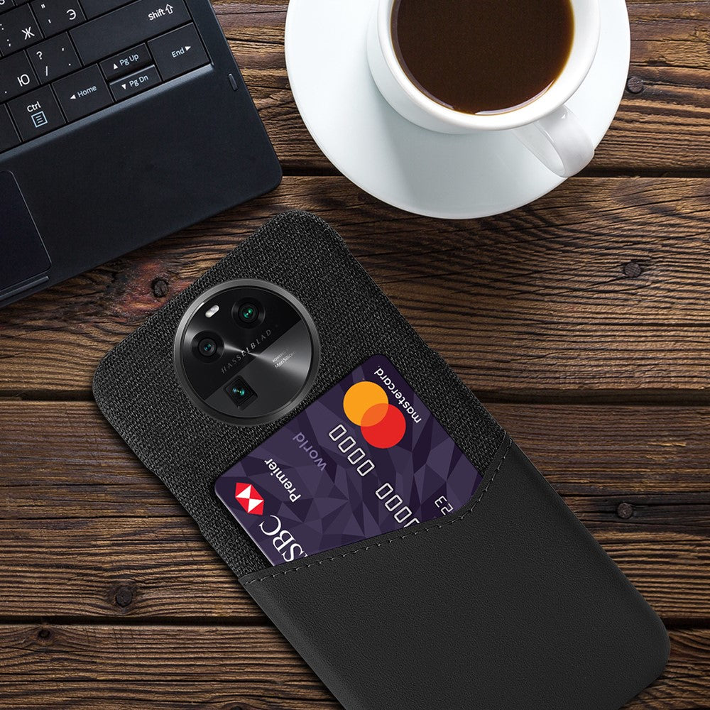 Leather Coated PC Phone Case for Oppo Find X6 , Card Slot Cloth Texture Phone Cover