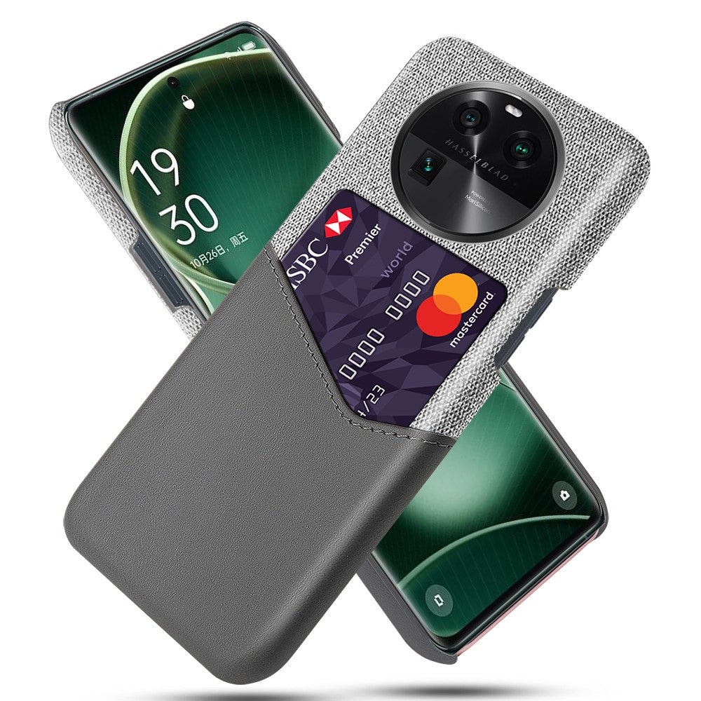 Leather Coated PC Phone Case for Oppo Find X6 , Card Slot Cloth Texture Phone Cover