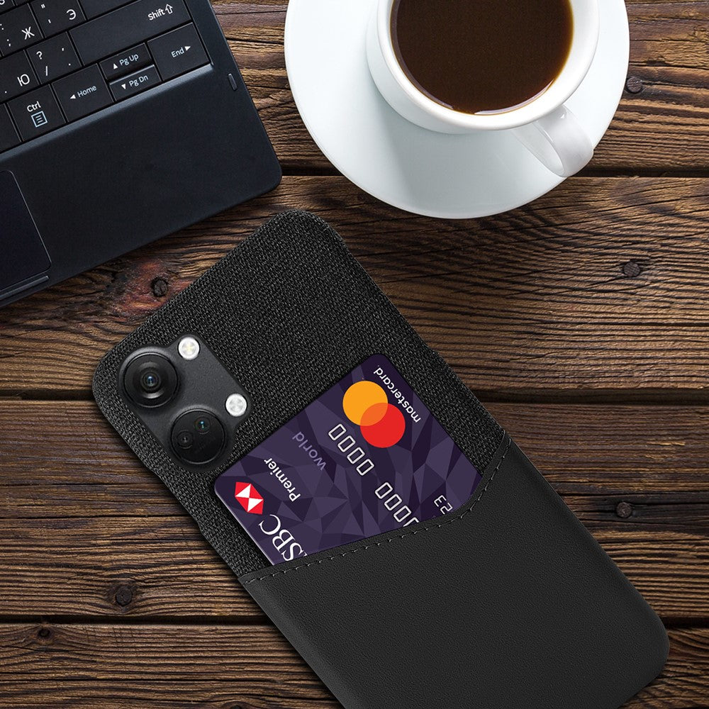 For OnePlus Nord 3 5G / Ace 2V Cloth Texture Card Holder Phone Cover Leather Coated PC Back Case