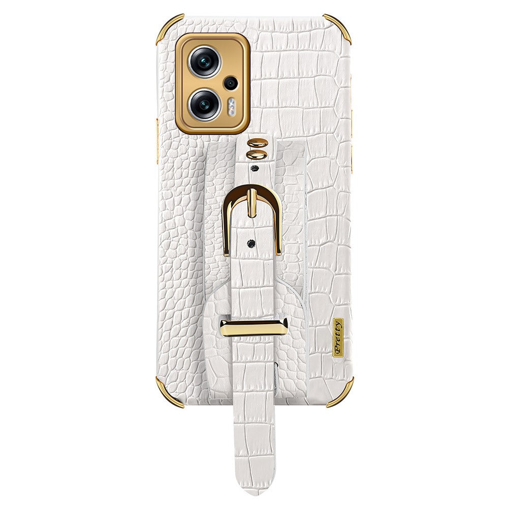 Xiaomi Redmi Note 11T Pro 5G / Note 11T Pro+ 5G / Poco X4 GT 5G / Redmi K50i 5G-etui i galvaniseret, læderbeklædt TPU med krokodillestruktur og armbånd