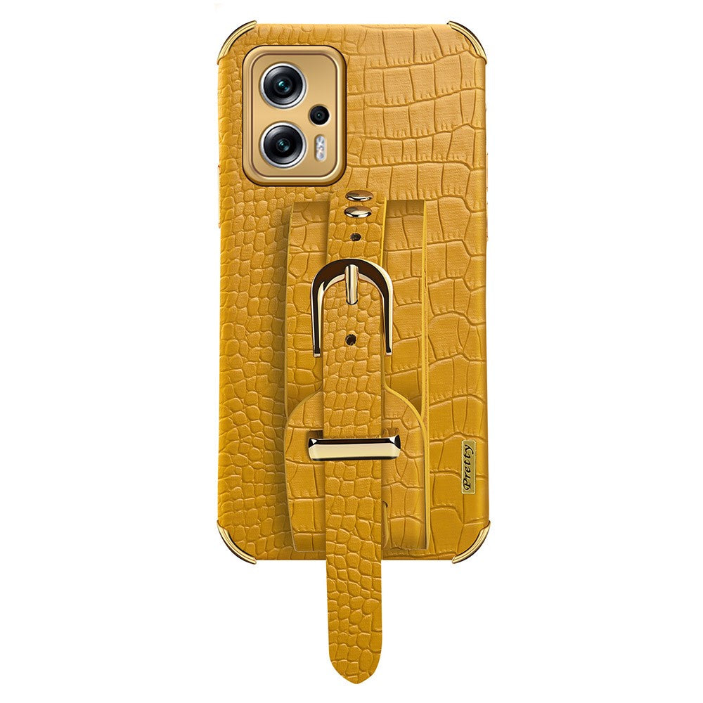 Xiaomi Redmi Note 11T Pro 5G / Note 11T Pro+ 5G / Poco X4 GT 5G / Redmi K50i 5G Elektropläterat läderbelagt TPU-fodral med krokodilstruktur, armbandsskal