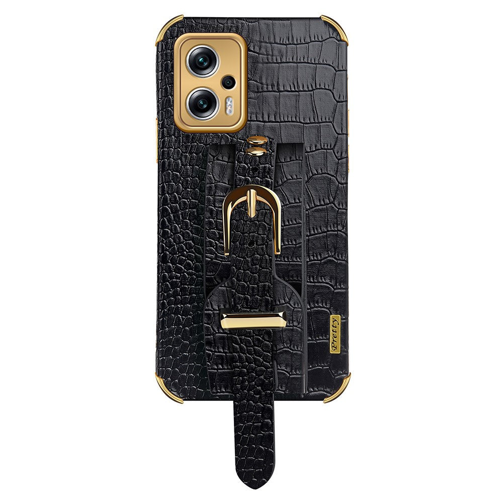 Xiaomi Redmi Note 11T Pro 5G / Note 11T Pro+ 5G / Poco X4 GT 5G / Redmi K50i 5G-etui i galvaniseret, læderbeklædt TPU med krokodillestruktur og armbånd