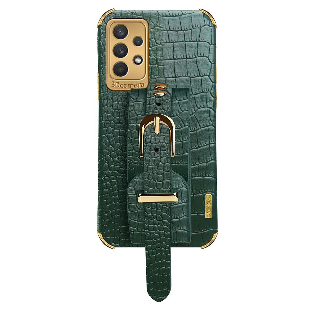 Crocodile Texture Electroplating Case for Samsung Galaxy A32 4G (EU Version) Precise Cutout Phone Case with Hand Strap Kickstand