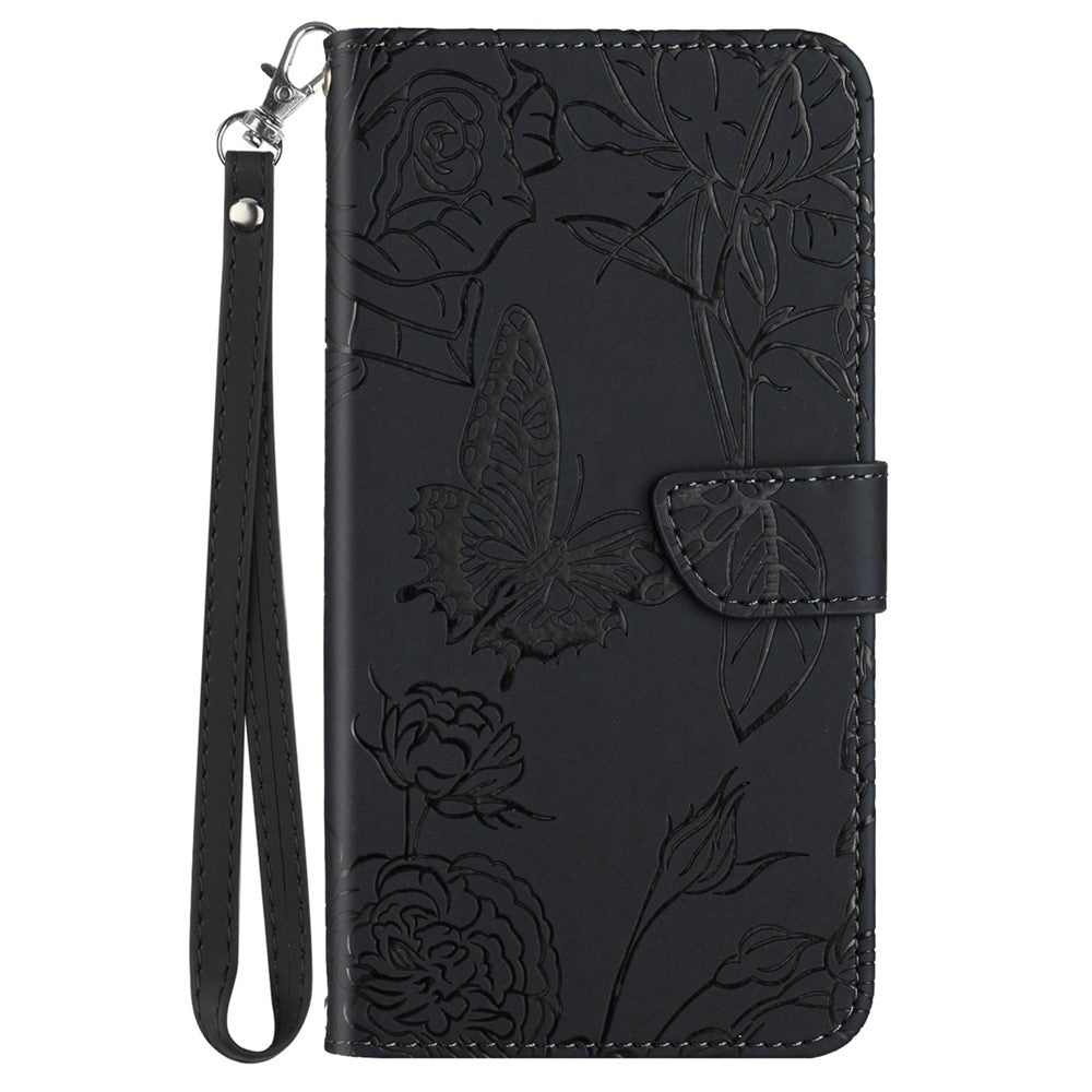 HT03 Phone Case for Xiaomi 13 Ultra PU Leather Stand Wallet Butterfly Flowers Imprinted Flip Cover with Strap