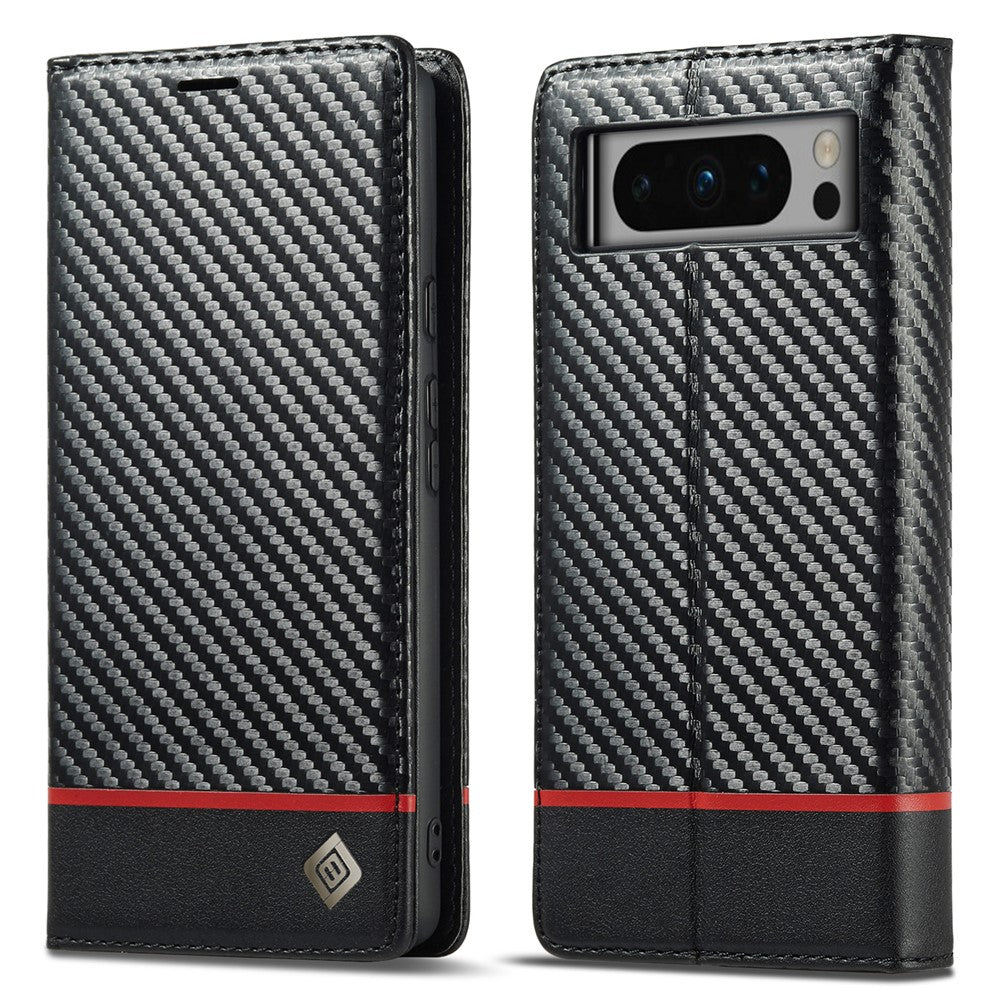LC.IMEEKE For Google Pixel 8 Pro PU Leather Wallet Phone Case Carbon Fiber Texture Cover with Stand
