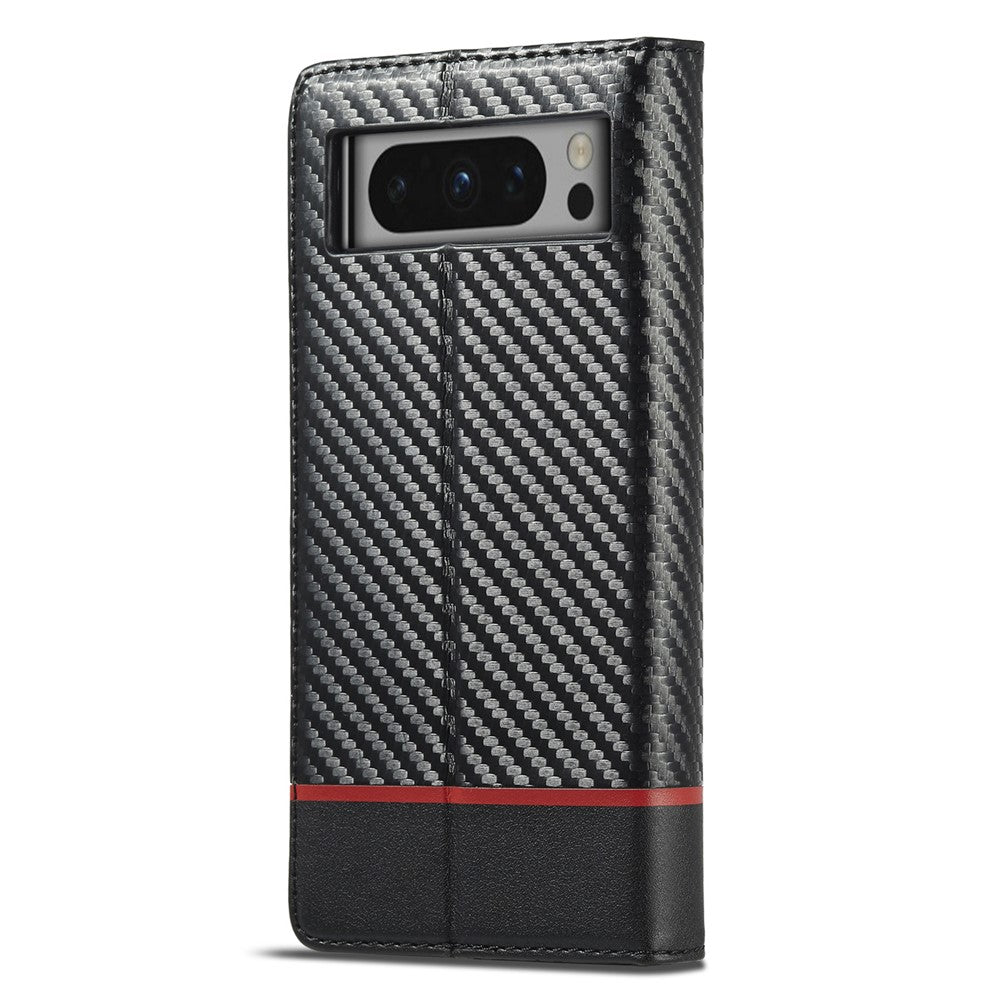 LC.IMEEKE For Google Pixel 8 Pro PU Leather Wallet Phone Case Carbon Fiber Texture Cover with Stand