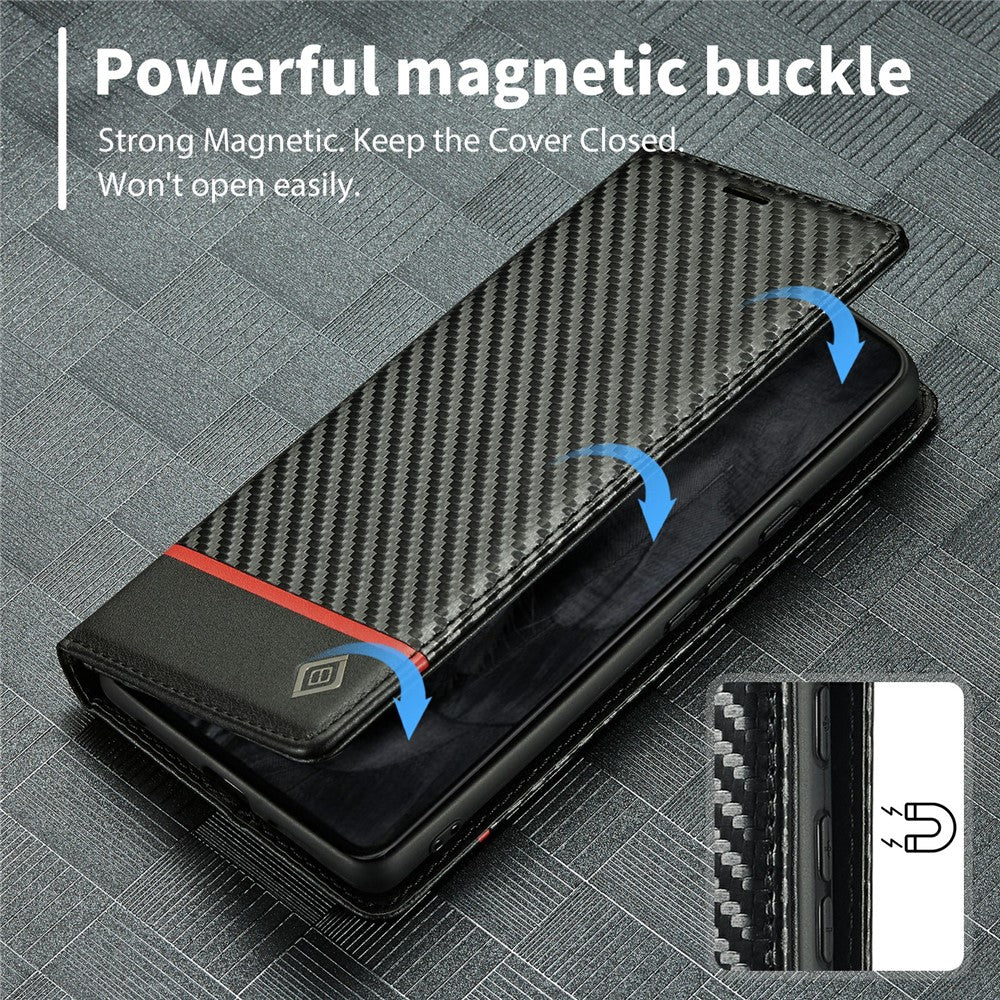 LC.IMEEKE For Google Pixel 8 Pro PU Leather Wallet Phone Case Carbon Fiber Texture Cover with Stand