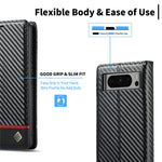 LC.IMEEKE For Google Pixel 8 Pro PU Leather Wallet Phone Case Carbon Fiber Texture Cover with Stand