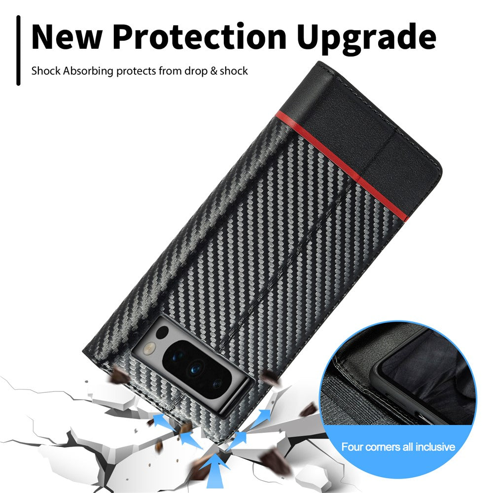 LC.IMEEKE For Google Pixel 8 Pro PU Leather Wallet Phone Case Carbon Fiber Texture Cover with Stand