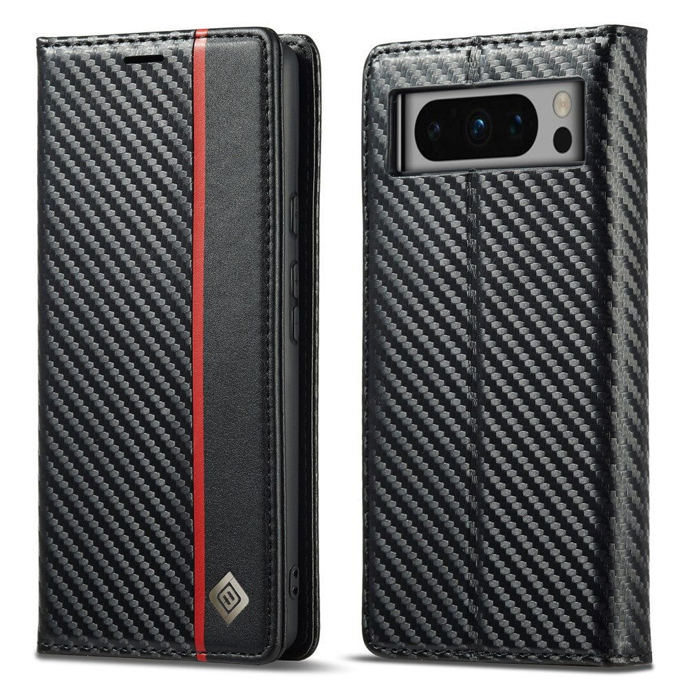 LC.IMEEKE For Google Pixel 8 Pro PU Leather Wallet Phone Case Carbon Fiber Texture Cover with Stand
