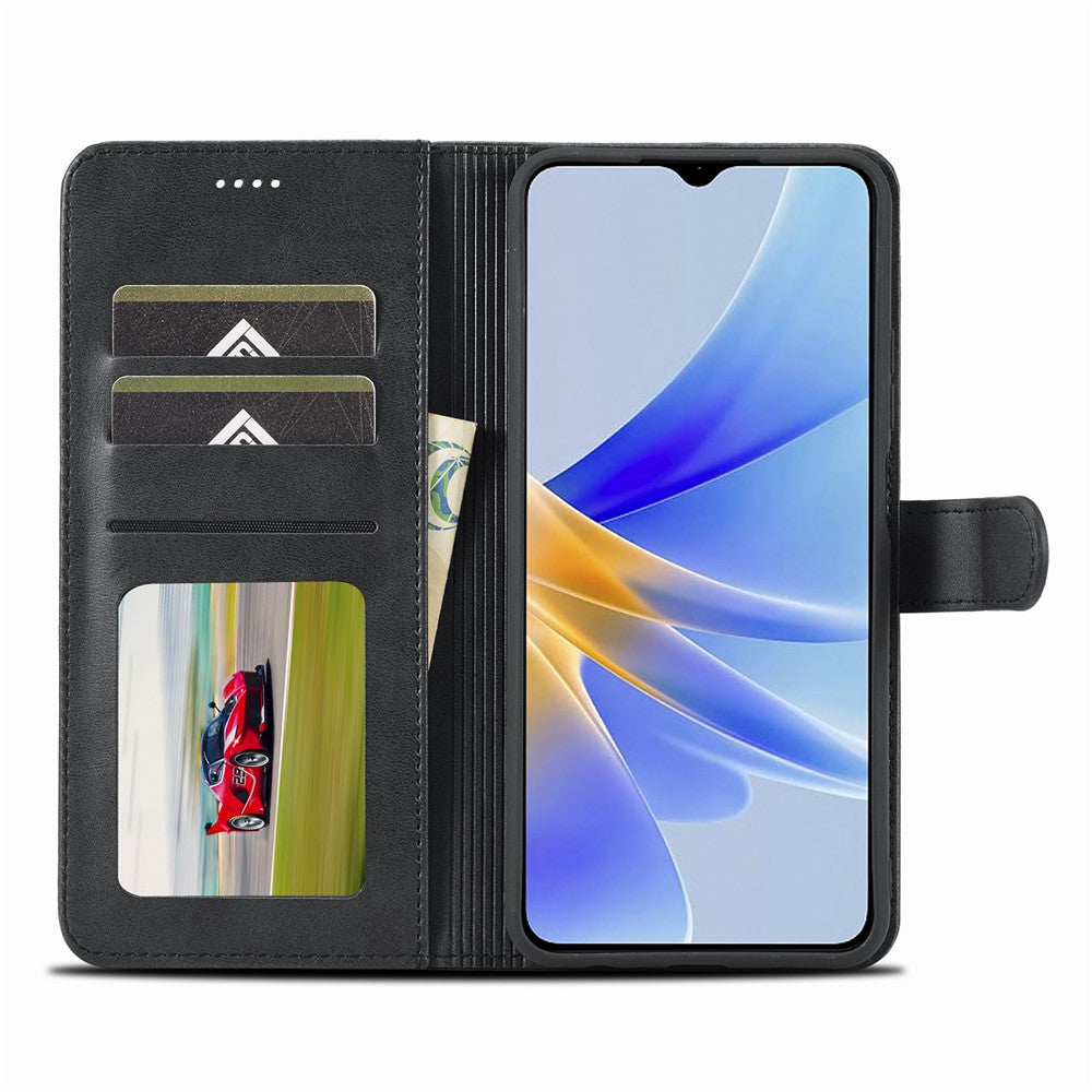 LC.IMEEKE Phone Cover for Oppo A78 5G / A58 5G / A58x 5G PU Leather Calf Texture Stand Wallet Case