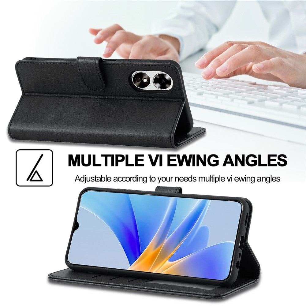 LC.IMEEKE Phone Cover for Oppo A78 5G / A58 5G / A58x 5G PU Leather Calf Texture Stand Wallet Case