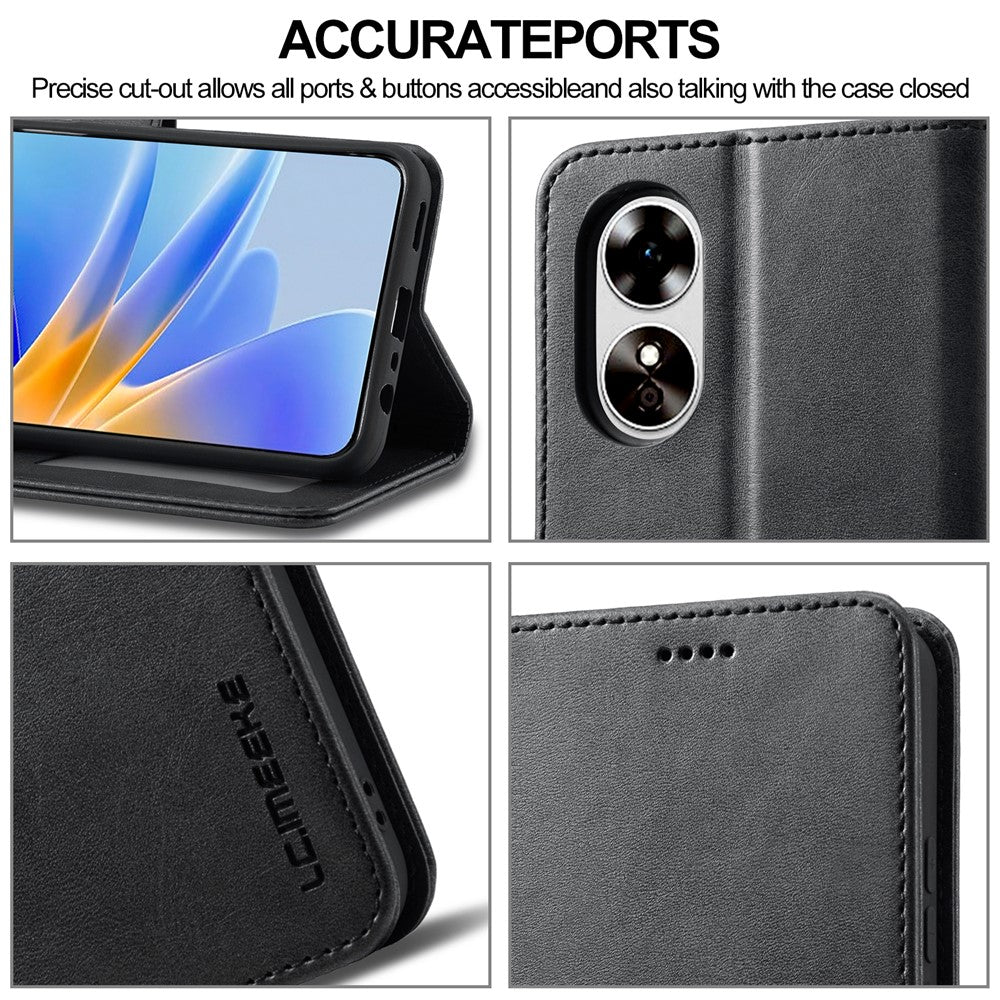 LC.IMEEKE Phone Cover for Oppo A78 5G / A58 5G / A58x 5G PU Leather Calf Texture Stand Wallet Case