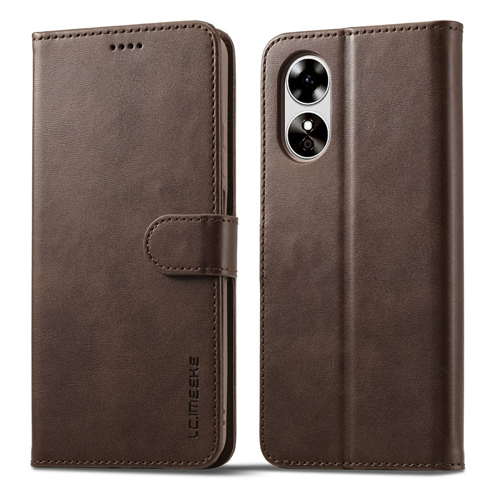 LC.IMEEKE Phone Cover for Oppo A78 5G / A58 5G / A58x 5G PU Leather Calf Texture Stand Wallet Case