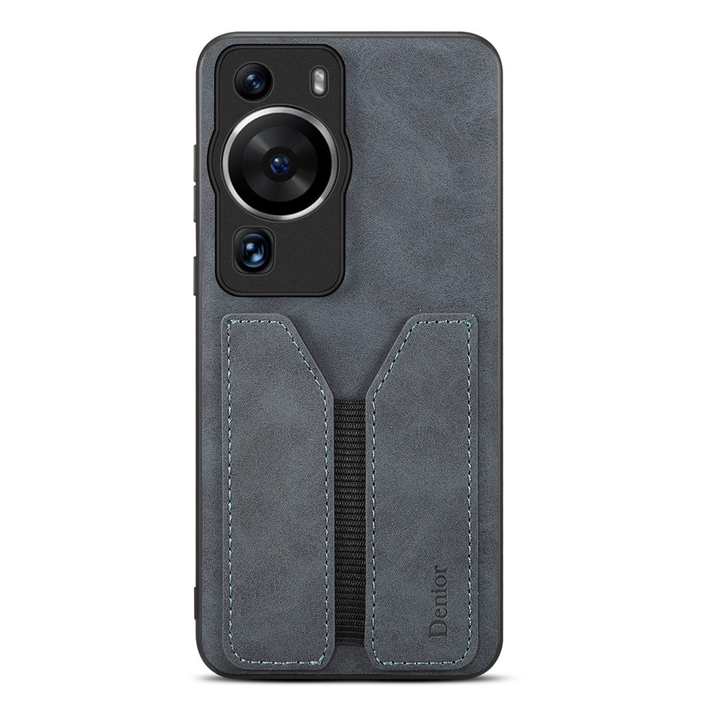 DENIOR For Huawei P60 / P60 Pro Elastic Card Holder Phone Case PU Leather Coated TPU Anti-drop Cover