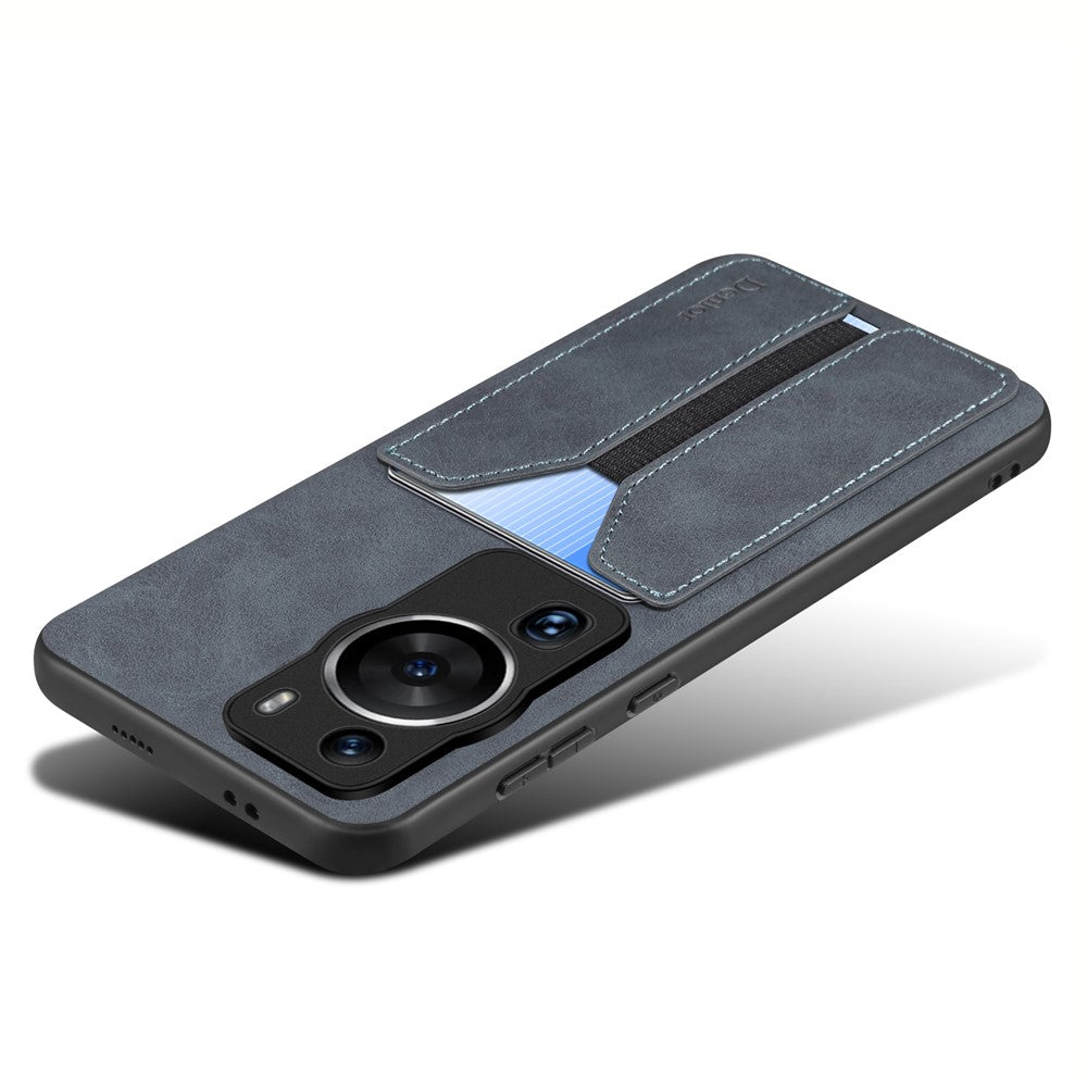 DENIOR For Huawei P60 / P60 Pro Elastic Card Holder Phone Case PU Leather Coated TPU Anti-drop Cover