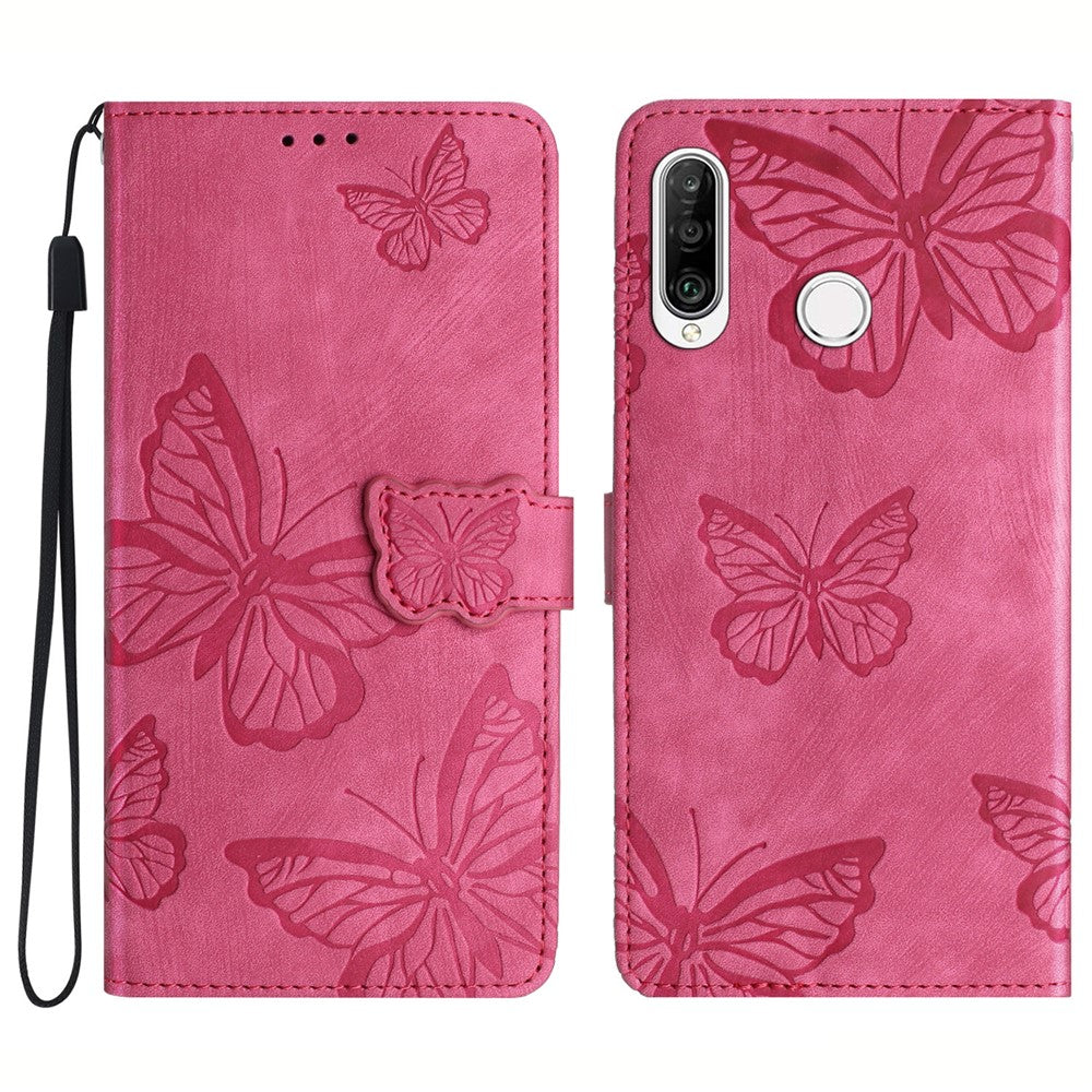 Huawei P30 Lite Stativplånbok Skin-touch Lädermobilskal Fjärilspräglat Skydd