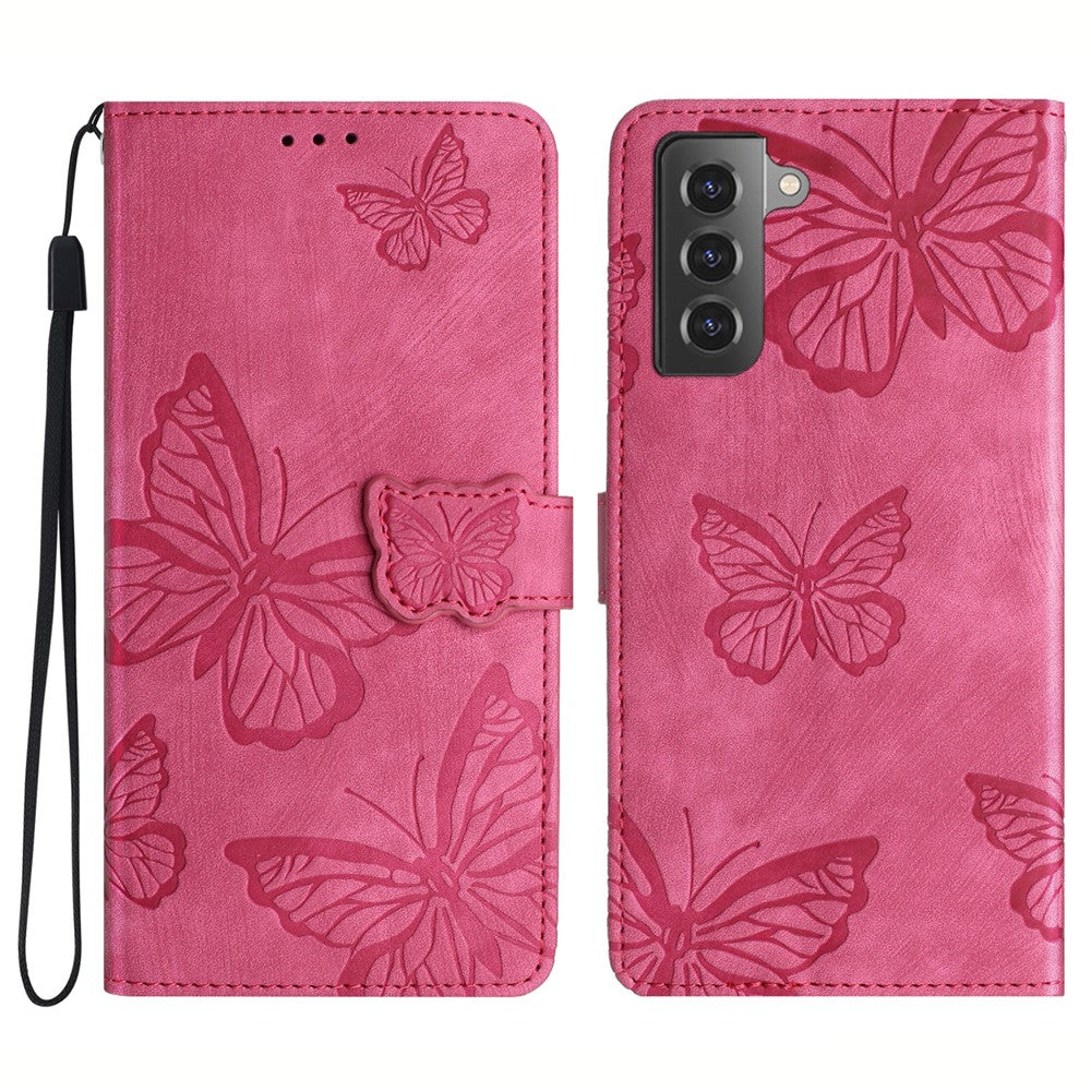 For Samsung Galaxy S22 5G Wallet Phone Case Skin-Touch Leather Cover Butterfly Imprinted Stand Phone Shell