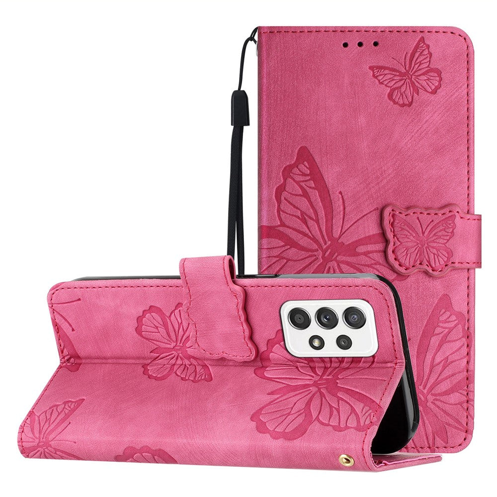 For Samsung Galaxy A52 4G / 5G / A52s 5G Anti-Fall Wallet Phone Case Butterfly Imprinted Skin-Touch Leather Phone Cover