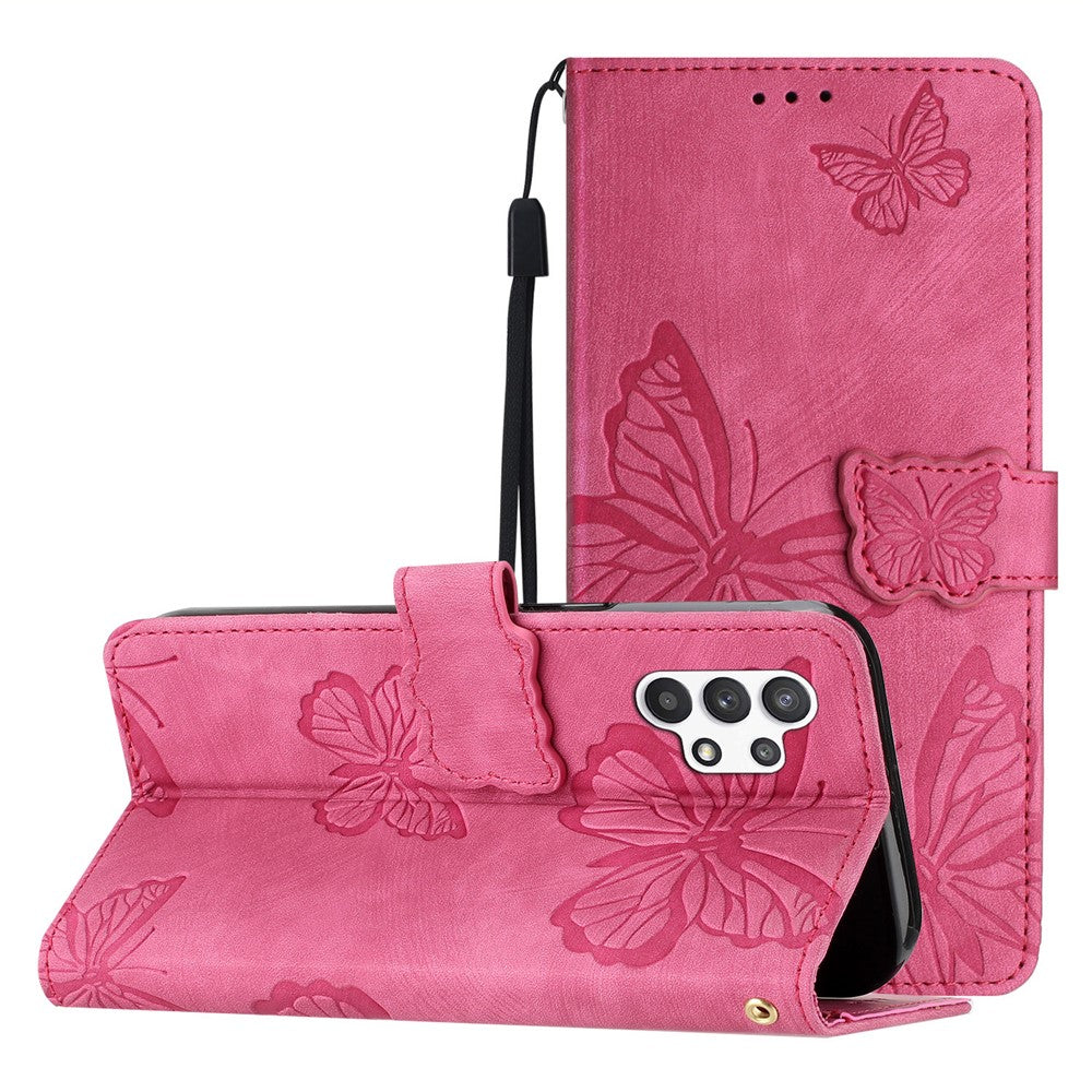 For Samsung Galaxy A32 5G / M32 5G Skin-touch PU Leather Wallet Case Butterfly Imprinted Phone Cover with Stand