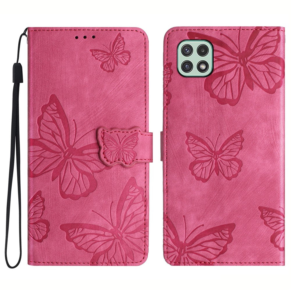 Telefoncover med sommerfuglemønster til Samsung Galaxy A22 5G (EU-version) PU-læderpung med stander og blød overflade