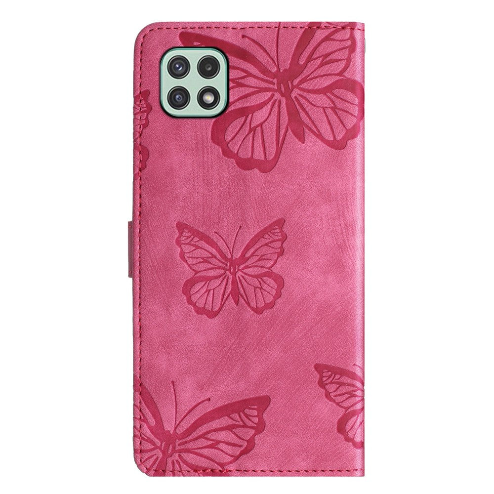 Telefoncover med sommerfuglemønster til Samsung Galaxy A22 5G (EU-version) PU-læderpung med stander og blød overflade