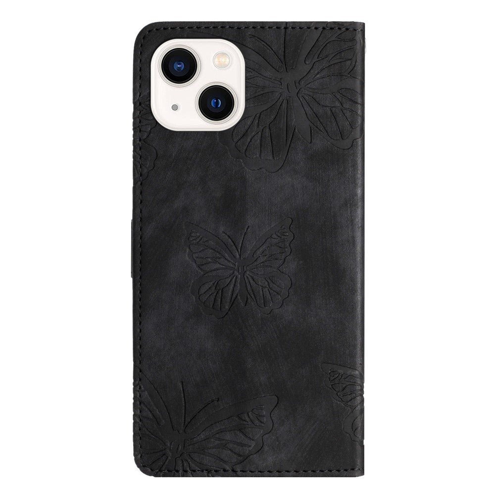 PU Leather Shell for iPhone 13 mini 5.4 inch Stand Wallet Case Butterfly Imprinted Skin-touch Phone Cover