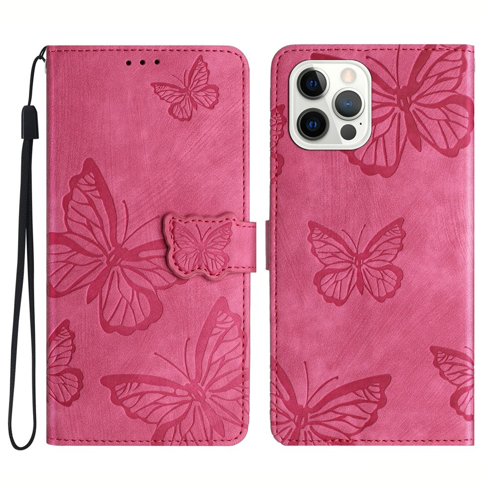 For iPhone 12 / 12 Pro 6.1 inch Skin-touch PU Leather Stand Wallet Case Butterfly Imprinted Phone Cover