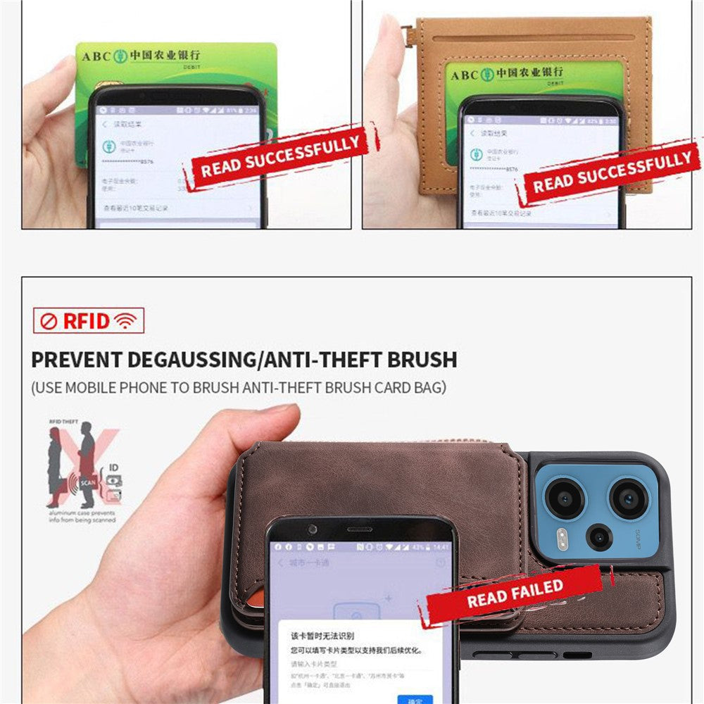 RFID Blocking Phone Case for Xiaomi Redmi Note 12 Pro 5G / Note 12 Pro Speed 5G / Poco X5 Pro 5G , Leather Coated TPU Wallet Kickstand Cover