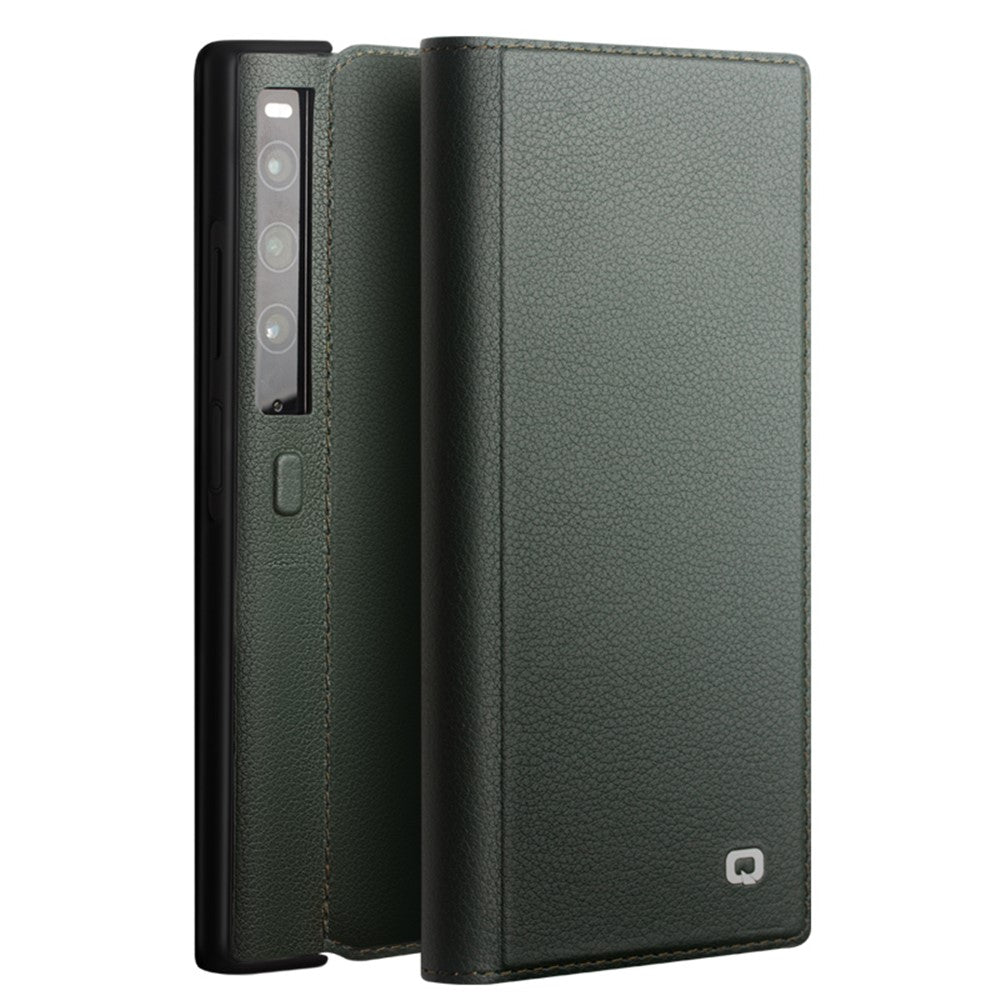 QIALINO För Huawei Mate Xs 2 Äkta Koläder Flipfodral Stativ Magnetiskt Fullt Skyddande mobilfodral