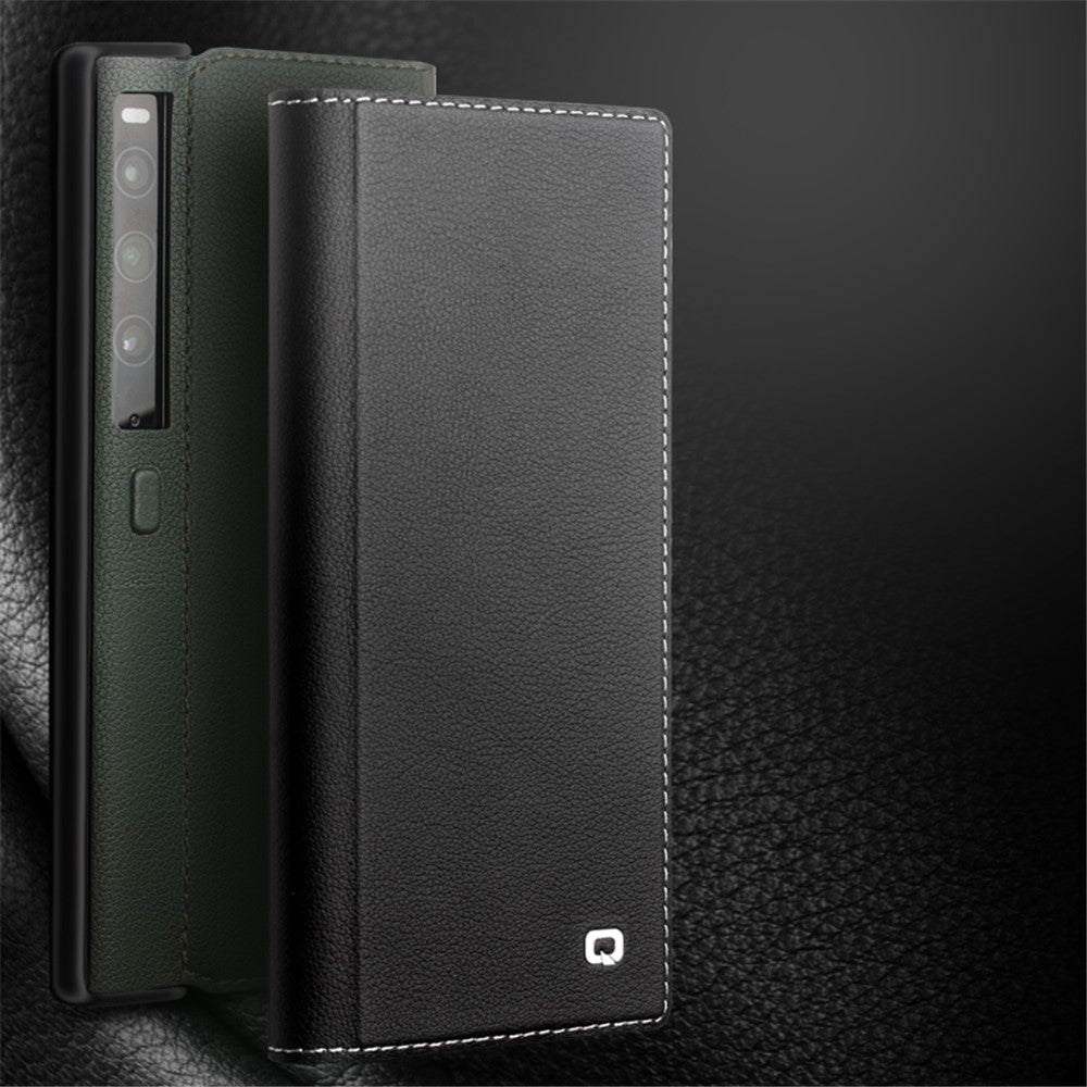 QIALINO För Huawei Mate Xs 2 Äkta Koläder Flipfodral Stativ Magnetiskt Fullt Skyddande mobilfodral