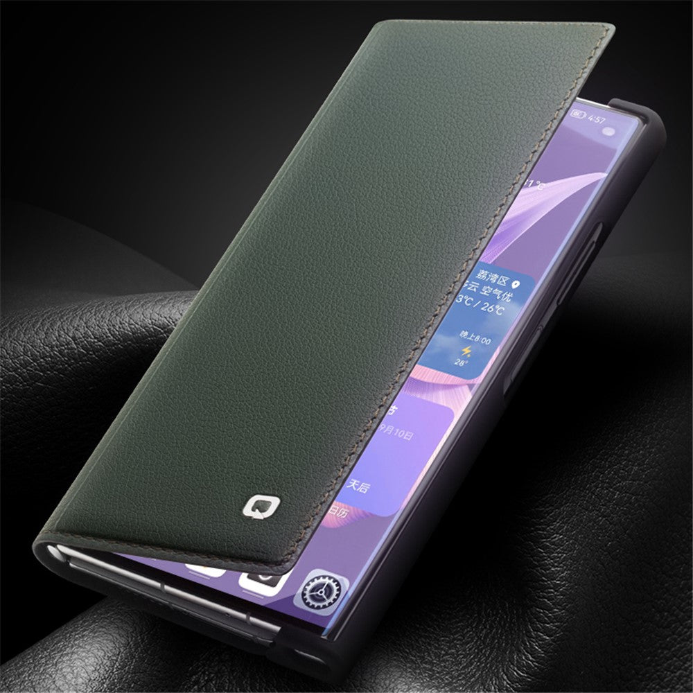 QIALINO För Huawei Mate Xs 2 Äkta Koläder Flipfodral Stativ Magnetiskt Fullt Skyddande mobilfodral