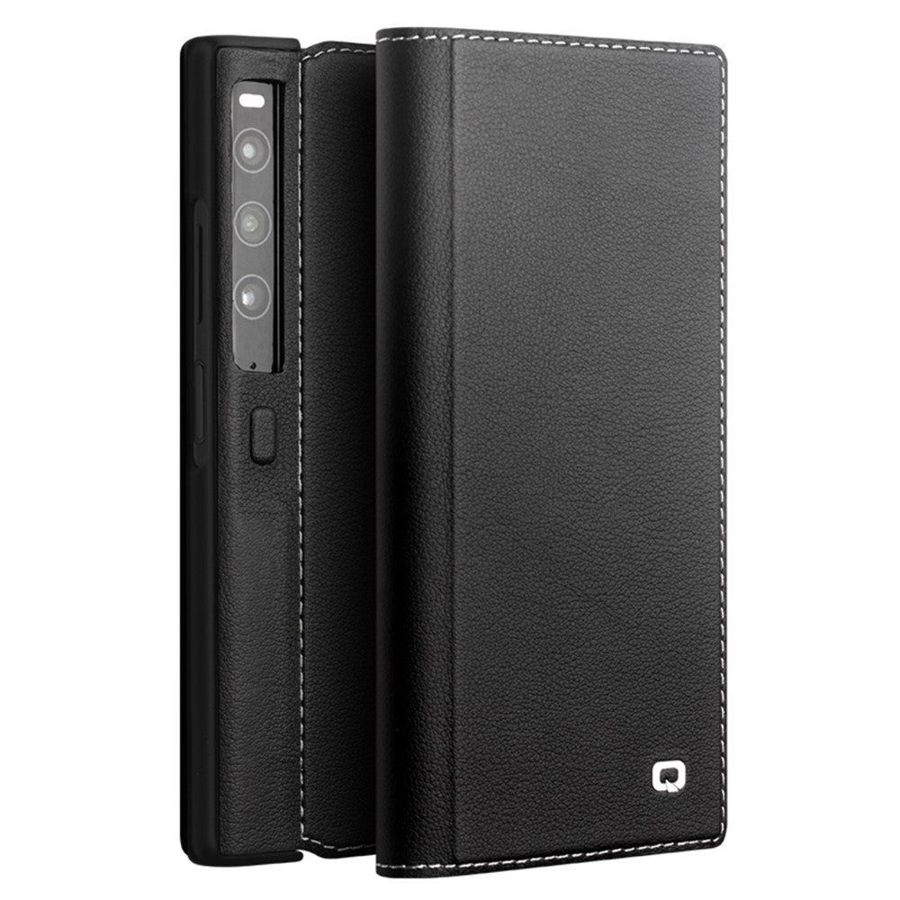 QIALINO För Huawei Mate Xs 2 Äkta Koläder Flipfodral Stativ Magnetiskt Fullt Skyddande mobilfodral