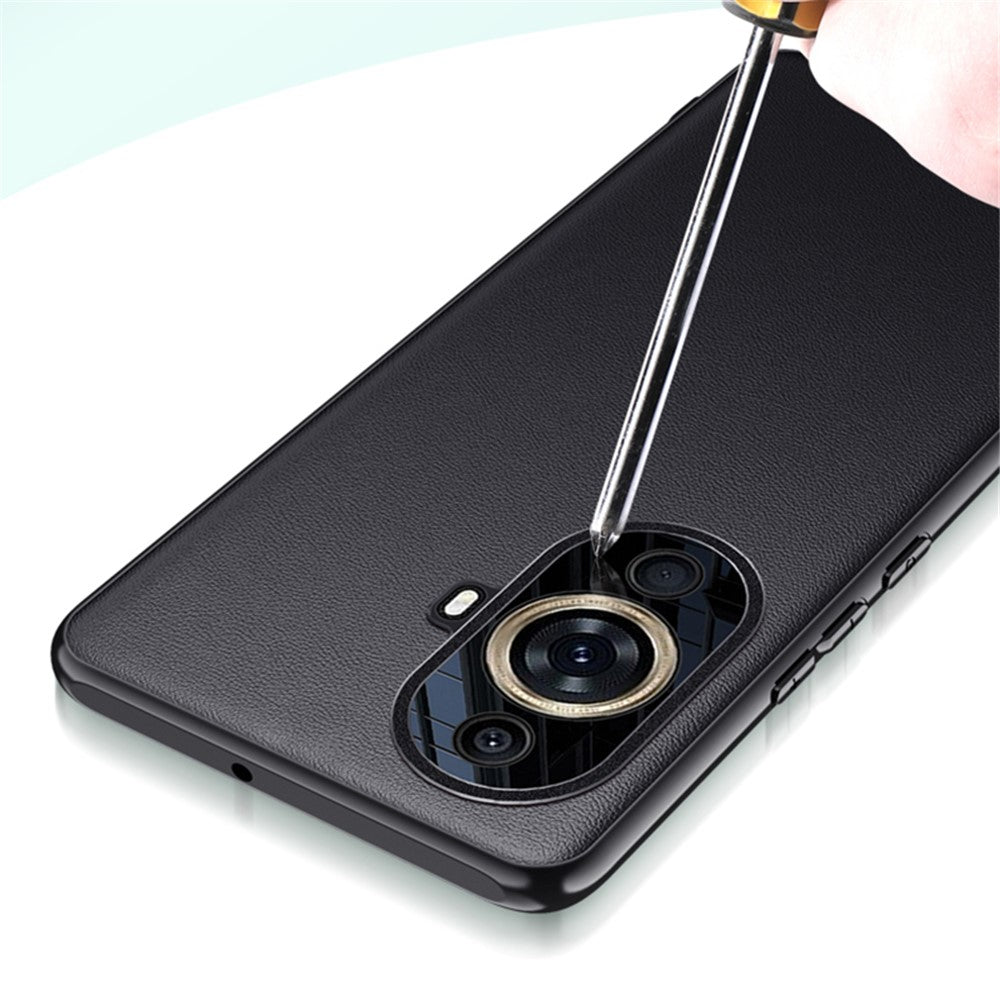 Mobilskal med metalliskt linsskydd för Huawei nova 11 Pro / nova 11 Ultra, läderklätt TPU+PC-mobilskal (2:a generationen)
