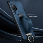 SULADA Fashion Series för Huawei P60 Pro Crazy Horse Texture Bakstycke Infällbart Rem Stöd Läderbelagt PC + TPU mobilskal
