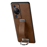 SULADA Fashion Series för Huawei P60 Pro Crazy Horse Texture Bakstycke Infällbart Rem Stöd Läderbelagt PC + TPU mobilskal