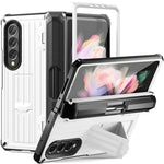 For Samsung Galaxy Z Fold3 5G PC+TPU Phone Case Pen Holder Hinge Phone Kickstand Cover with PET Screen Protector