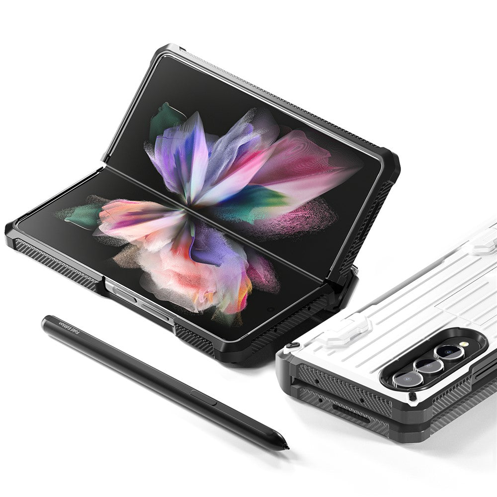 For Samsung Galaxy Z Fold3 5G PC+TPU Phone Case Pen Holder Hinge Phone Kickstand Cover with PET Screen Protector